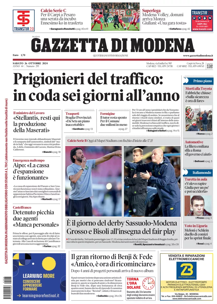 Prima-pagina-gazzetta di modena-oggi-edizione-del-2024-10-26